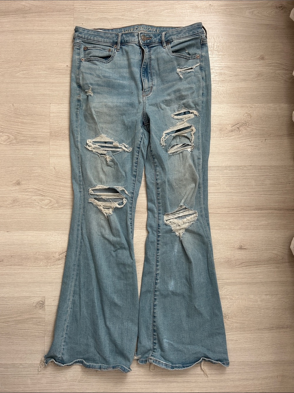 American Eagle Outfitters Light Blue Ripped Flare Jeans